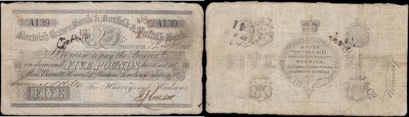 Norwich Crown Bank & Norfolk & Suffolk Bank, Norwich 5 Pounds dated 12th Septemb...