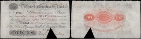 Wisbech & Lincolnshire Bank, Wisbech 5 Pounds dated 1st November 1894 No. X7721 For Gurney, Birkbeck, Barclay & Buxton, triangular cut-cancelled acros...