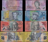Australia (4) 50 Dollars issued 1999 series DG99161153 Pick54b, 20 Dollars issued 2002 series BH02285138 Pick59a, 10 Dollars issued 2002 series BF0221...