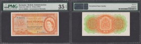 Bermuda Government 5 Pounds Pick 21d last date for this issue 1st October 1966 Hamilton, Bermuda serial number S/1 666561, in a PMG holder graded Choi...