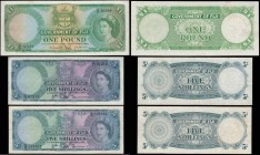 Fiji last of the Pound system QE2 portrait issues (3) in average VF-GVF comprising 5 Shillings (2) Pick 51c dated 1st December 1962 series C/9 149482 ...
