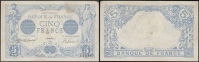 France 5 Francs Pick 70 (Fayette F2.45) month in date with signs from the zodiac 14th November (Sagittarius) 1916 signatures Picard & Laferriere block...