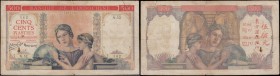 French Indochina 500 Piastres / Yuan / Đồng / Kip / Riels Pick 83 ND 1951 bank title in red field signatures Minost & Laurent block N.52 series 142 nu...