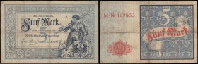 Germany Empire Reichsschuldenverwaltung REICHSKASSENSCHEIN 5 Mark Pick 4 (Ros. 6) dated 10th January 1882 series M number 169853, VG and Scarce early ...