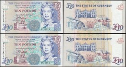 Guernsey 10 Pounds Pick 57a (BY GU54a) ND 1995 signature Trestain (2) a consecutively numbered pair serial number B 876033 & B 876034, both about UNC ...
