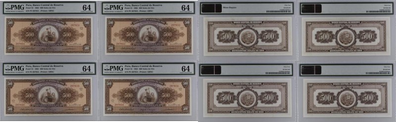 Peru 500 Soles de Oro (4), dated 1965 a consecutively numbered run series P2 297...