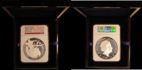 Five Hundred Pounds 2019 Britannia One Kilo of .999 Silver Proof, Reverse: Britannia with shield facing right, pointing trident top right; behind, lio...