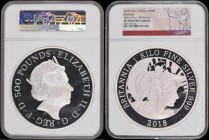 Five Hundred Pounds Britannia 2018 One Kilo of .999 silver Obverse: Britannia wearing Corinthian Helmet garlanded with the floral symbols of Britain. ...