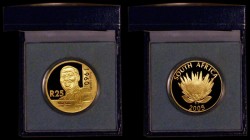 South Africa Protea Coinage 25 Rand 2005 Nobel Prize Winners - Albert Luthuli, One Ounce of .999 Gold Proof KM#404 FDC in the blue SA Mint box of issu...