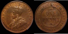 Australia Penny 1916 KM#59 I UNC with a few small spots and traces of lustre, in a PCGS holder UNC details - Environmental Damage