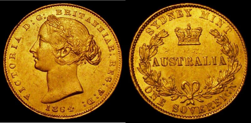 Australia Sovereign 1864 Marsh 369, KM#4 Sydney Branch Mint EF with some contact...