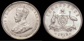 Australia Threepence 1919M KM#24 in a PCGS holder and graded AU55