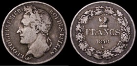 Belgium 2 Francs 1840 Position A KM#9.1 VG or better with scratches under the 2 on the reverse