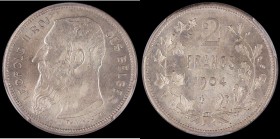 Belgium 2 Francs 1904 French Legend, DES BELGES KM#58.1 UNC in a PCGS holder and graded MS64