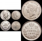 Canada 5 Cents 1899 KM#2 EF. Philippines 50 Centimos 1885 KM#150 EF. Araucania-Patagonia 100 Pesos 1988 a Fantasy issue in Copper-Nickel Zinc, 21.46 g...