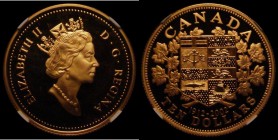 Canada Gold Ten Dollars 2002 Proof 90th Anniversary of the 1912 Ten Dollar coin, KM#520 in an NGC holder and graded PF69 Ultra Cameo, at the time of w...
