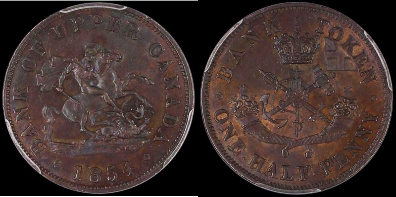 Canada Halfpenny Token 1854 Bank of Upper Canada, Plain 4, KM#Tn2, Breton 720, C...