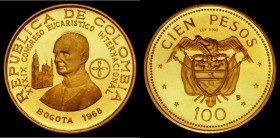 Colombia 100 Pesos Gold 1968 International Eucharistic Congress, Reverse: Portrait of Pope Paul VI nFDC retaining much original mint brilliance