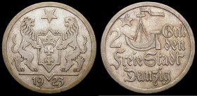Danzig 2 Gulden 1923 KM#146 VF with touches of golden tone, a scarce issue seldom seen, past realisations indicate scarcer than catalogue values would...