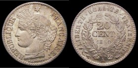 France 20 Centimes 1850B KM#758.1 UNC and choice with good lustre