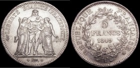 France 5 Francs 1849A KM#756.1 UNC with a metal flaw on the edge and small edge nicks