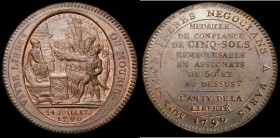 France 5 Sols 1792 Alliegance Scene Reverse, L'An IV date in inner circle, KM#Tn31 UNC with traces of lustre