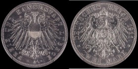 German States - Lubeck 2 Marks 1911A KM#212 Lustrous UNC, in a PCGS holder and graded MS62