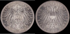 German States - Lubeck 3 Marks 1912A KM#215 UNC with practically full lustre, in a PCGS holder and graded MS64