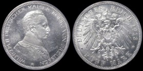 German States - Prussia 5 Marks 1913A Wilhelm II KM#536, J-114 Lustrous UNC, in a PCGS holder and graded MS63