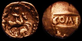 Celtic Gold Stater Atrebates and Regni - Tincomarus/Tincommius, (1st Century BC to 1st Century AD) Obverse: COM.F on a sunken tablet Reverse: Horseman...