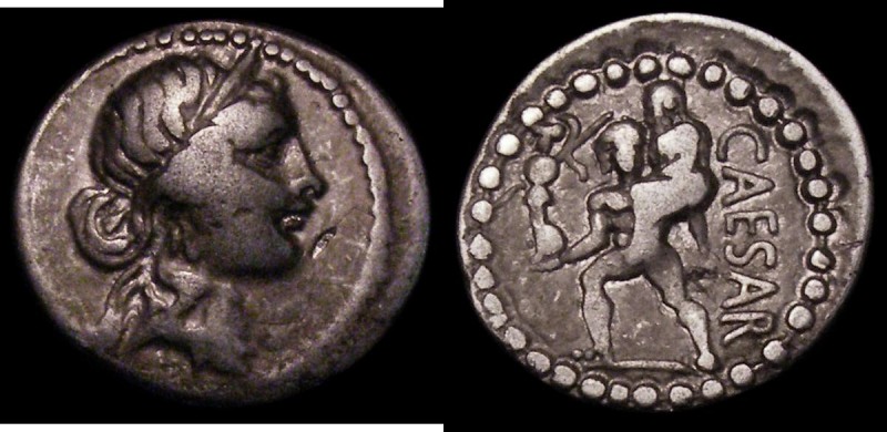 Roman Denarius Julius Caesar (47-46BC) mint in Africa, Obverse: Diademed head of...