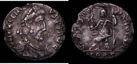 Roman Siliqua Eugenius (392-394AD) Treveri Mint, Obverse: Pearl-diademed, draped and cuirassed bust right D N EVGENIVS P F AVG, Reverse: Roma seated l...