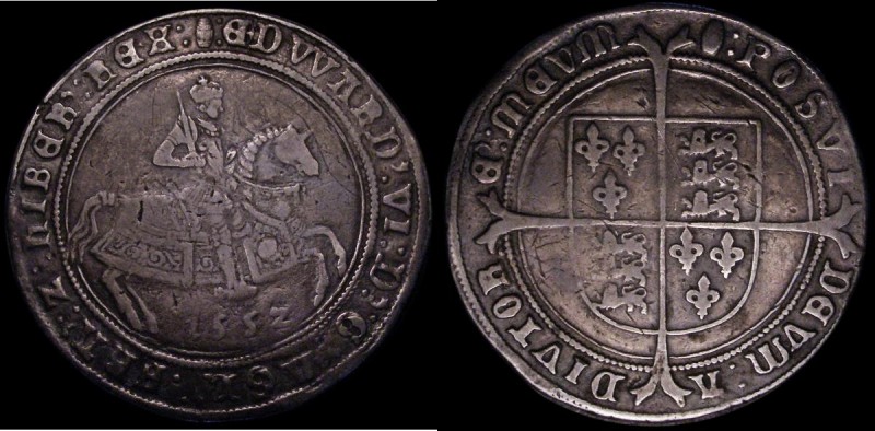 Crown Edward VI 1552 S.2478 mintmark Tun, with an old scratch on either side, Fi...