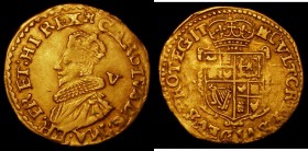 Gold Crown Charles I Second Bust in ruff, armour and mantle, no inner circles, S.2711 mintmark Castle, some striations in the obverse field suggest si...