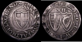 Shilling 1658 Commonwealth, No Stop after ENGLAND, ESC 998A, Bull 165, mintmark Anchor, Fine, a little off-centre with slightly uneven toning, neverth...