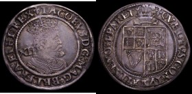 Shilling James I Third Coinage, Sixth (Large) bust, Reverse with Plume over shield S.2669, North 2125, mintmark Lis, 6.00 grammes, NVF/GVF, a little w...
