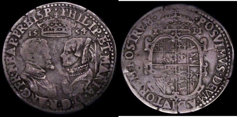 Shilling Philip and Mary 1554 Full titles with mark of value S.2500 Fine with an...