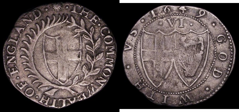 Sixpence 1649 Commonwealth ESC 1483, Bull 177, 2.83 grammes, Fine with some weak...