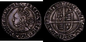 Threepence Elizabeth I 1572 2 over inverted 2 in date, an unusual overstrike, S.2566 mintmark Ermine, GVF a bold and even strike with attractive grey ...