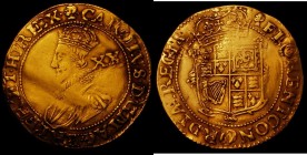 Unite Charles I Tower Mint, Group B, second bust in ruff, armour and mantle S.2687, North 2148, mintmark Negro's Head, 9.02 grammes Fine/Good Fine and...