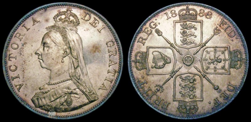 Double Florin 1888 ESC 397, Bull 2699 GEF and lustrous with some light toning an...