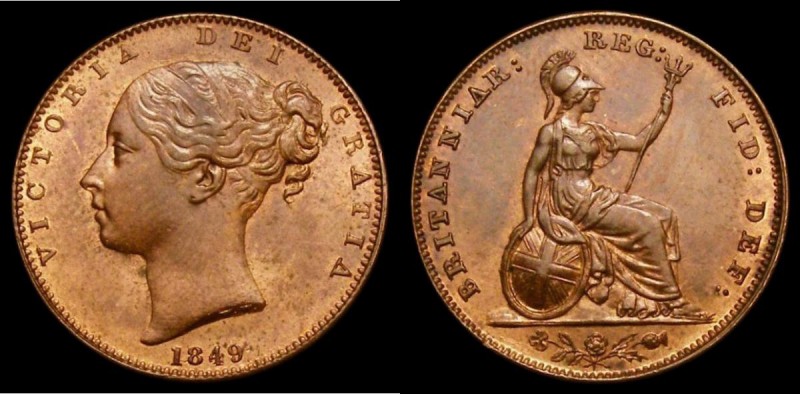 Farthing 1849 as Peck 1570, with 4 over lower 4 in the date, also with stop afte...