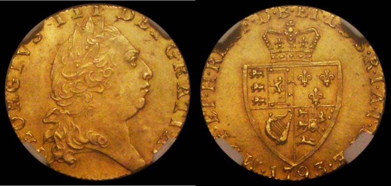 Guinea 1793 S.3729 NGC MS63 and rare in such a high numerical grade, desirable t...