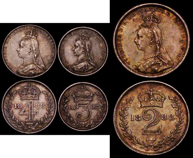 Maundy a 3-coin 'set' 1888 comprising Fourpence, Threepence and Twopence EF-A/UN...