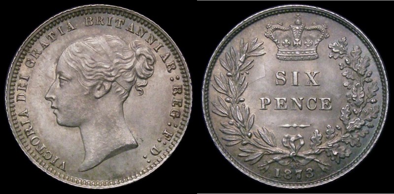 Sixpence 1873 ESC 1727, Bull 3228, Davies 1079 dies 3A, Die Number 43 choice and...