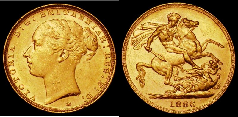 Sovereign 1886M George and the Dragon, Marsh 108 GEF and highly lustrous with so...