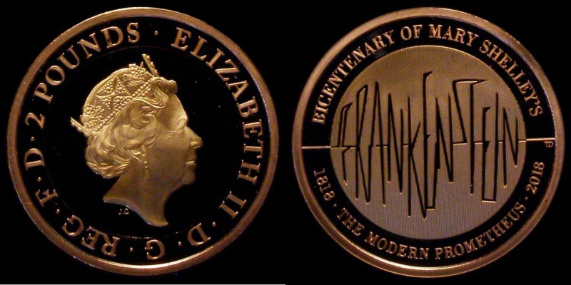 Two Pounds 2018 200th Anniversary of Mary Shelley's Frankenstein S.K47 Gold Proo...