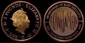 Two Pounds 2018 200th Anniversary of Mary Shelley's Frankenstein S.K47 Gold Proof nFDC or very near so with a small contact mark in the obverse field,...