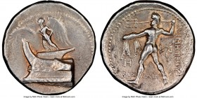 MACEDONIAN KINGDOM. Demetrius I Poliorcetes (306-283 BC). AR tetradrachm (28mm, 16.95 gm, 1h). NGC Choice VF 4/5 - 3/5, brushed. Salamis, ca. 300-295 ...