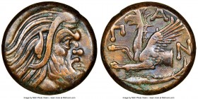 CIMMERIAN BOSPORUS. Panticapaeum. 4th century BC. AE (20mm, 12h). NGC VF. Head of bearded Pan right / Π-A-N, forepart of griffin left, sturgeon left b...